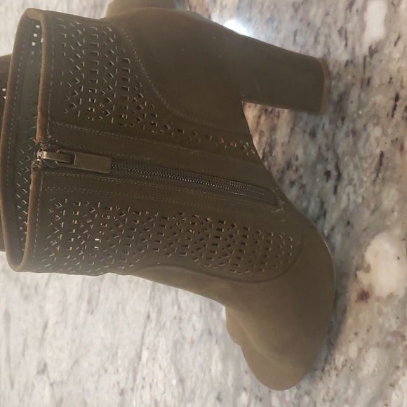 Green Faux Suade Bamboo 4.5" Heeled Open-Toe Boot - Picture 6 of 9